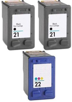 2 x Remanufactured HP 21 (C9351AE) High Capacity Black and 1 x Remanufactured HP 22 (C9352AE) High Capacity Colour Ink Cartridges